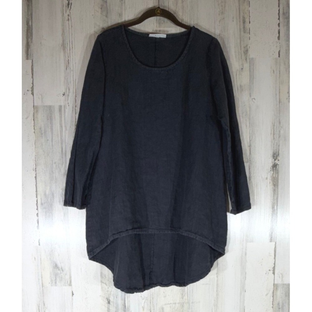 Bryn Walker Tunic Small Charcoal Gray Linen High Low Hem Lagenlook Minimalist